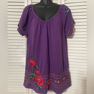 Johnny Was Purple Embellished Short Sleeve Blouse (some flaws)